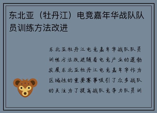 东北亚（牡丹江）电竞嘉年华战队队员训练方法改进