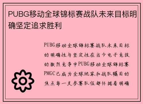 PUBG移动全球锦标赛战队未来目标明确坚定追求胜利