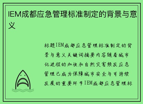 IEM成都应急管理标准制定的背景与意义